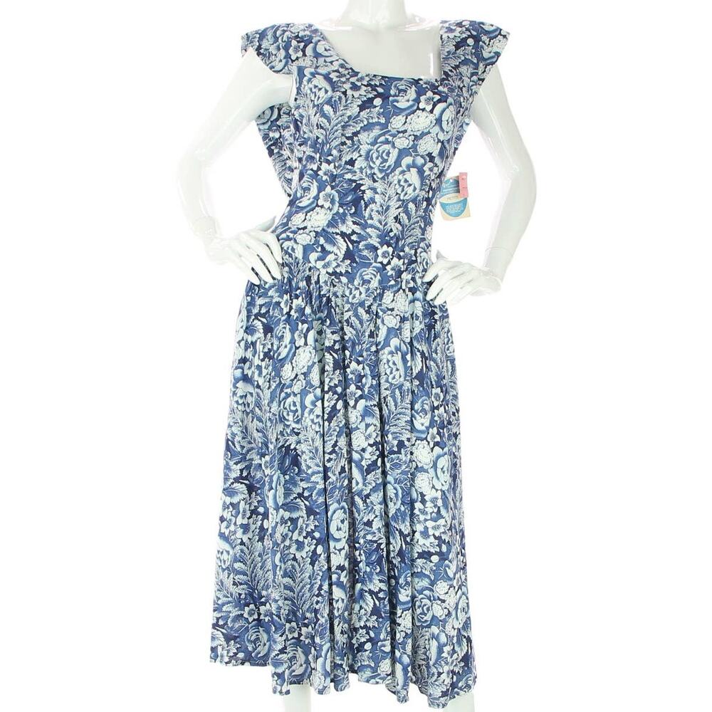 80s 90s Vintage Linea Moda Floral Flower Print Petite Deadstock Dress NWT